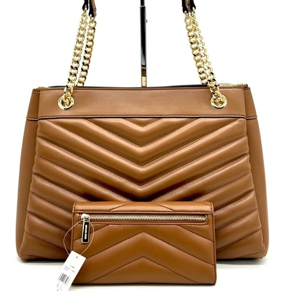 Michael Kors Whitney Medium Quilted Tote Bag & Large Trifold Wallet Luggage - Picture 5 of 13